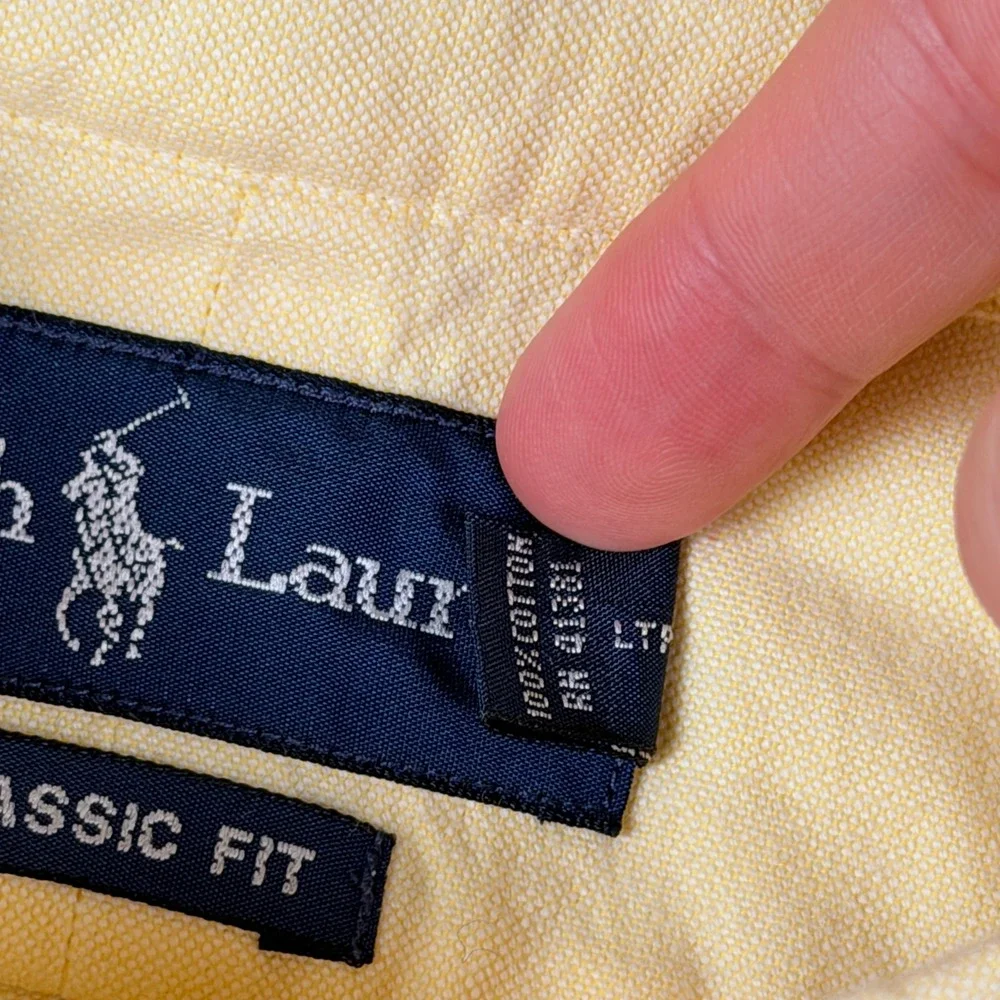 Vintage Polo Ralph Lauren Oxford Shirt Mens XL Pastel Yellow OCBD Flesh Pony 90s